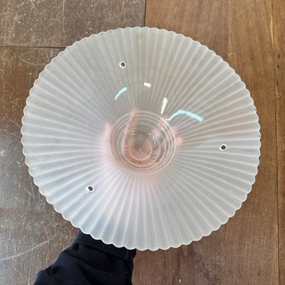 MCM Vintage White Frosted Glass Lamp Shade Scalloped Edge Ribbed Design Art Deco